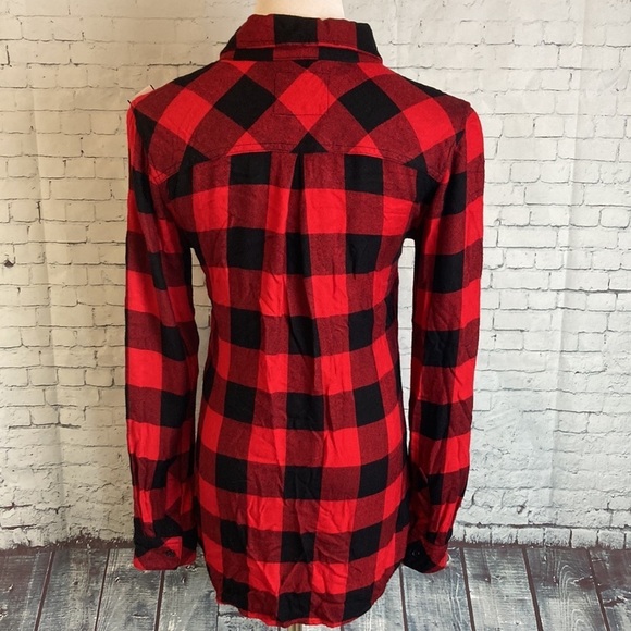 Rails Buffalo Plaid Button Down Flannel Shirt Black Red Fall Holiday Rockabilly - Picture 9 of 16